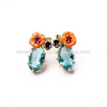 oil floral blue stone latest trends vintage colored hoop earrings